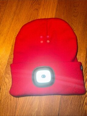 Red Knit Beanie Hat with Front LED Light